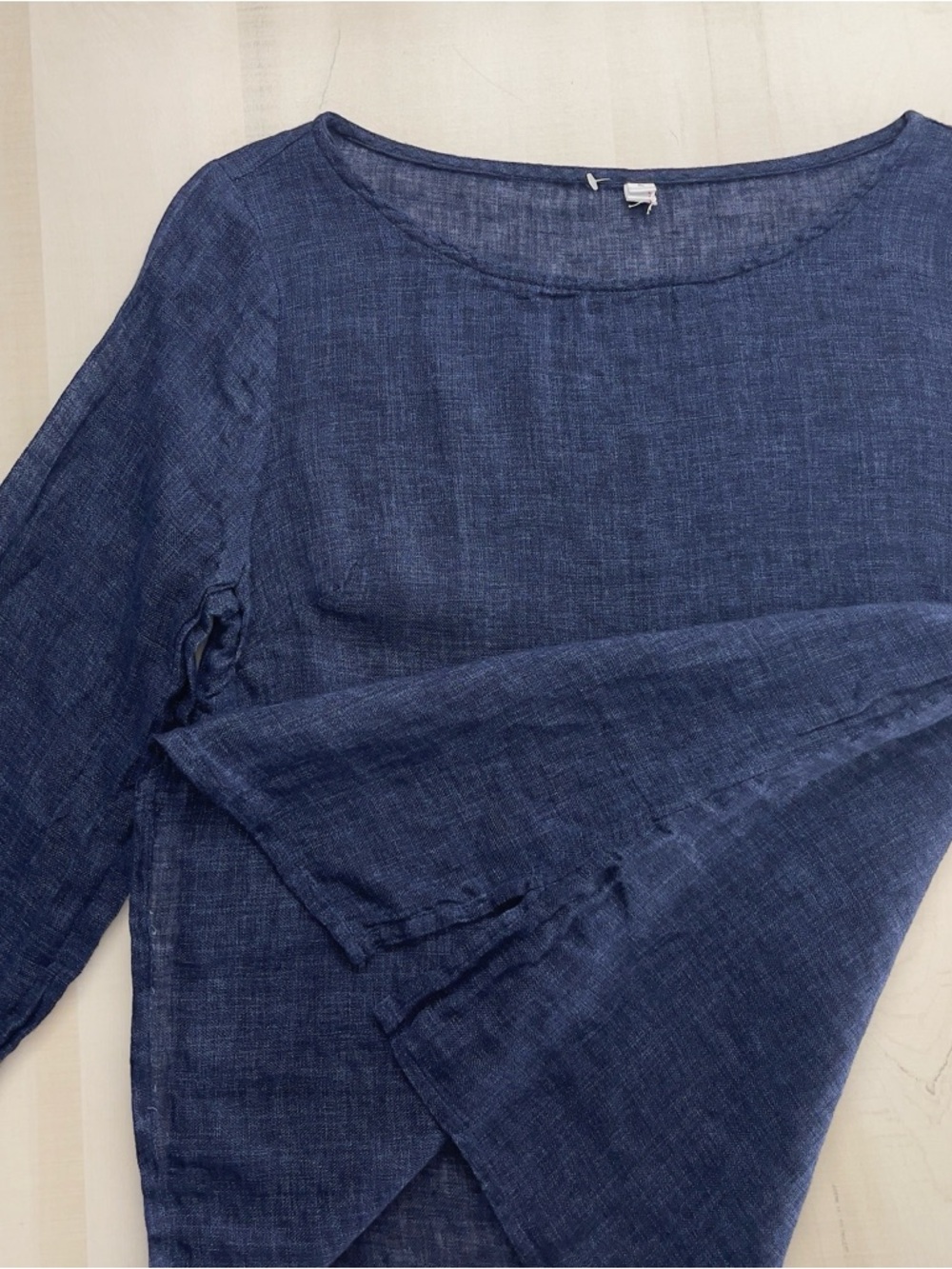 nwot NUTHATCH Maine lagenlook artist linen tunic blouse top navy blue P xs - Picture 3 of 6
